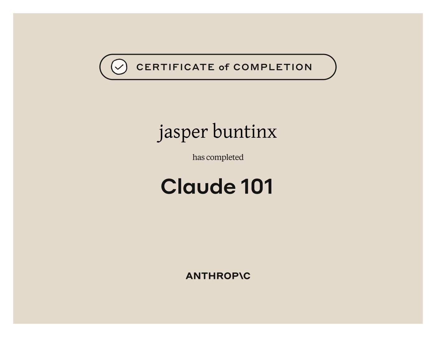 Certificate: Claude 101