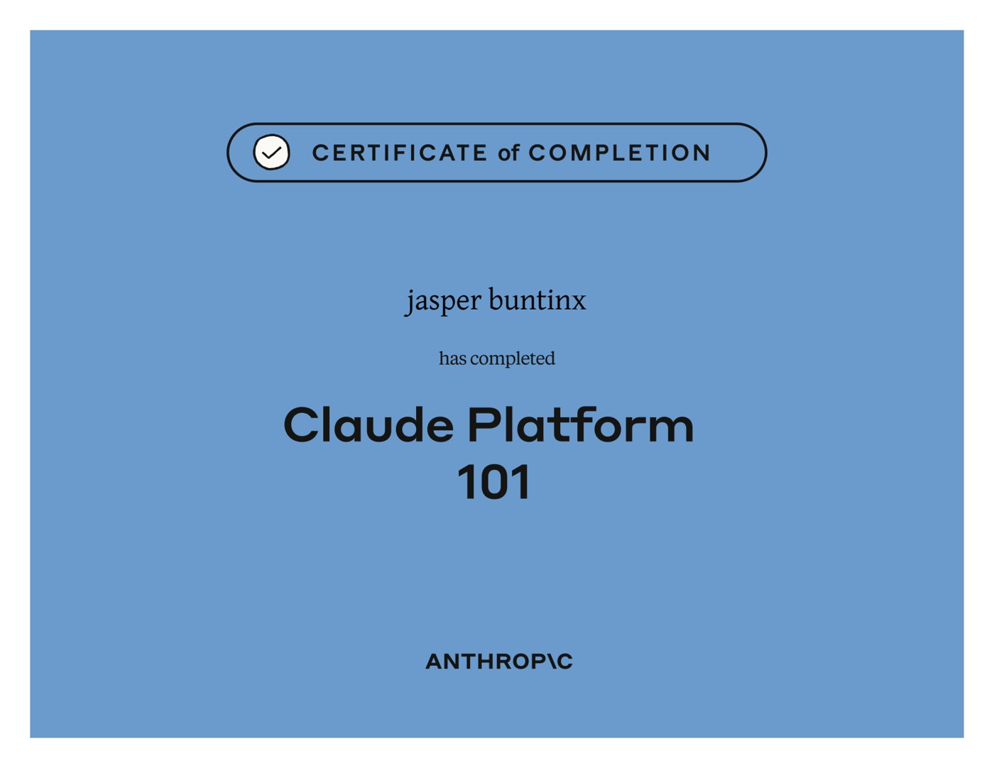 Certificate: Claude Platform 101