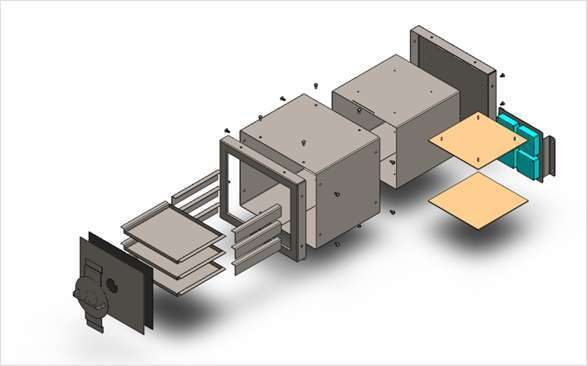 Exploded full-assembly CAD of the ECOFIL dehydrator