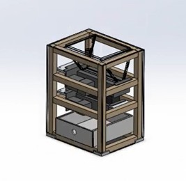 Full-assembly hidden-line CAD of the ECOFIL shredder with hopper, cutter, and control bays