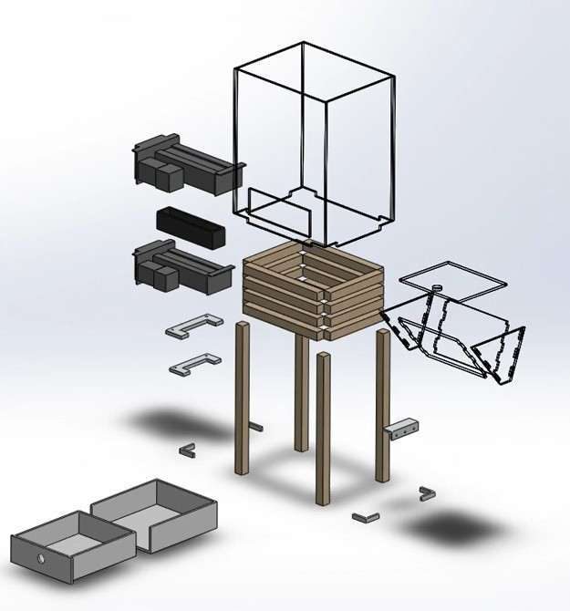 Exploded SolidWorks view of the ECOFIL shredder