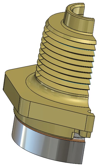Brass sensor component in a CAM machining simulation