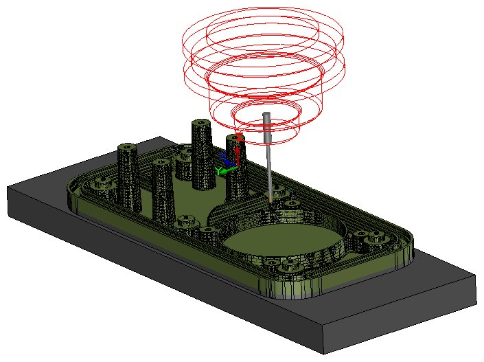 Helical boring toolpath simulated in CamWorks